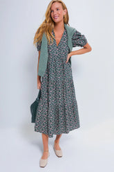 Green & Pink Floral Tiered Sadie Midi Dress